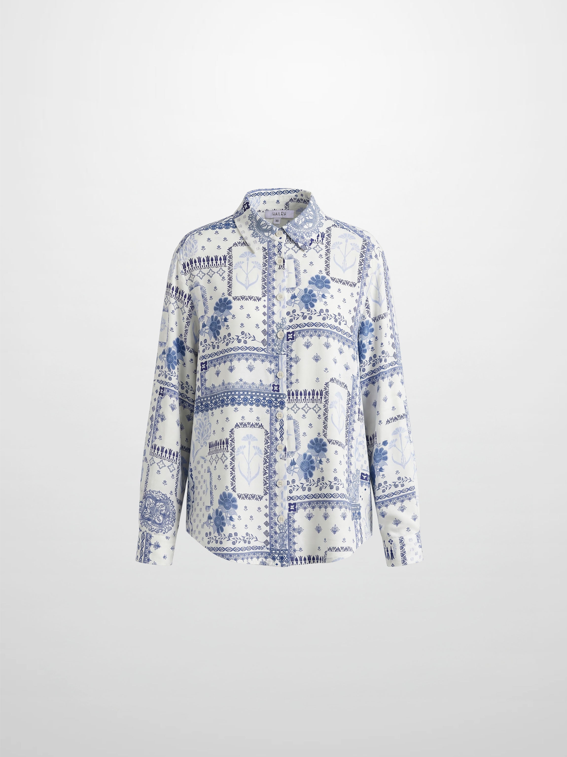 Button Down Collared Blouse-Blue Bandana
