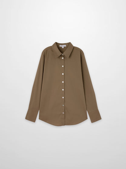 Cotton Button Down Blouse-Mocha Mousse