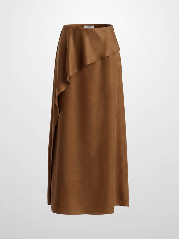 Faux Satin Ruffle Skirt - Bronze