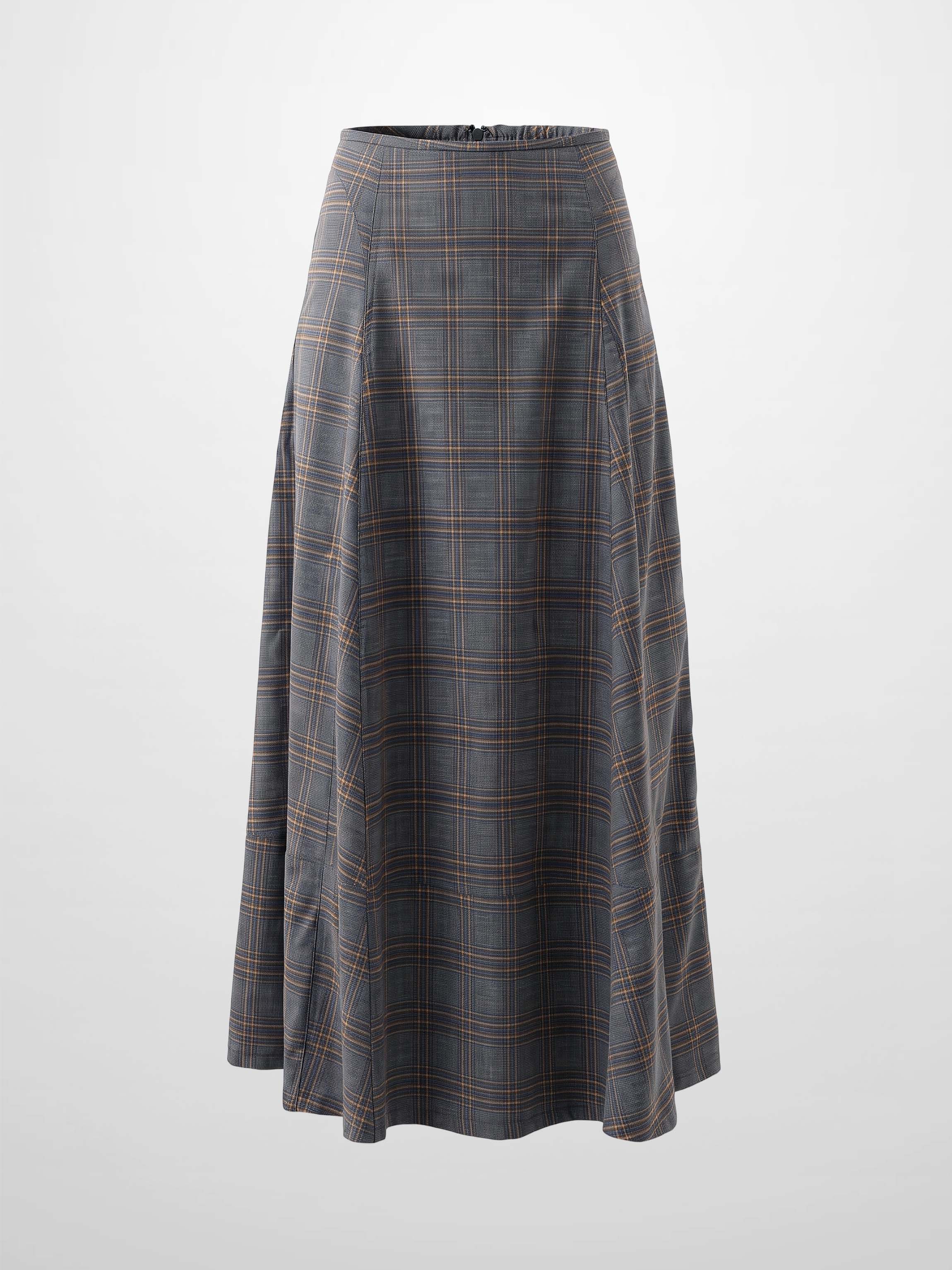 Seamed Flare Skirt - Grey Plaid