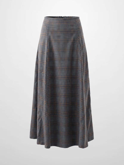 Seamed Flare Skirt - Grey Plaid