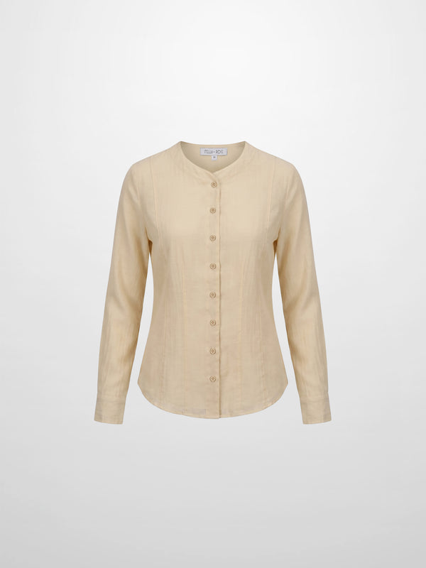 High V Neck Blouse-Sand
