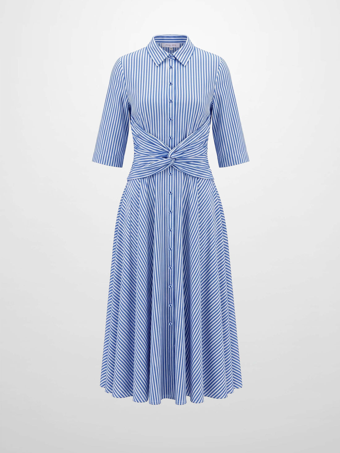Ruched Knot Dress-Blue/White Stripe