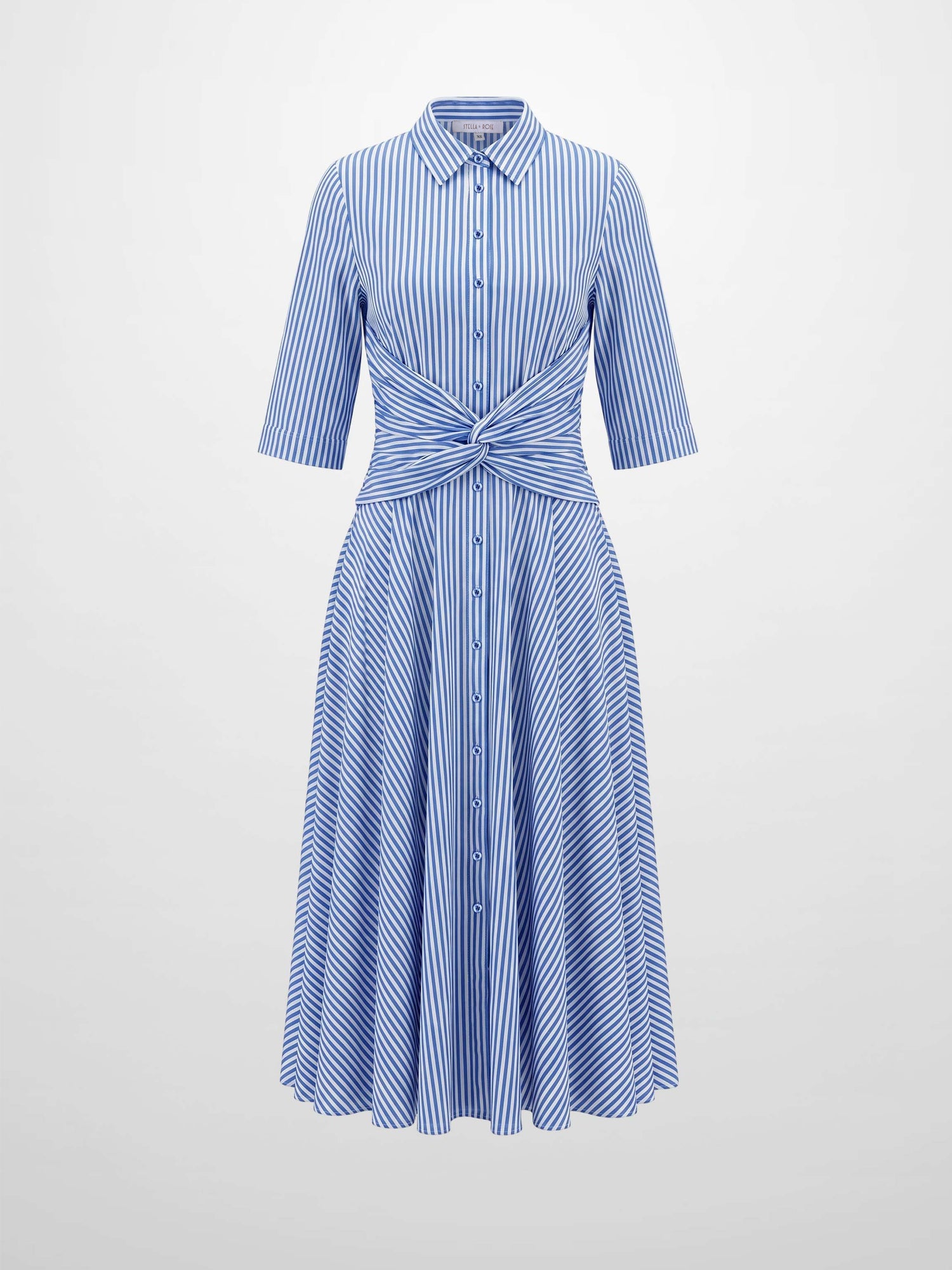 Ruched Knot Dress-Blue/White Stripe