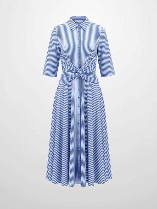 Ruched Knot Dress-Blue/White Stripe