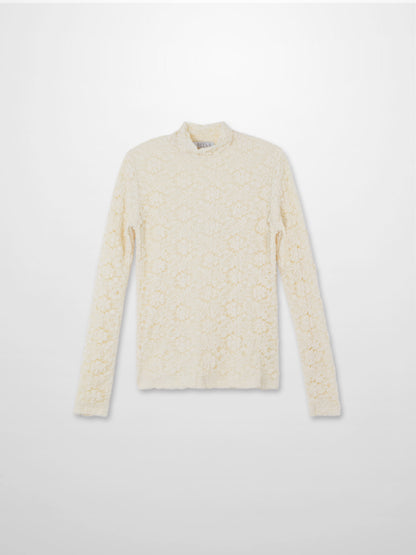 Lace Mock Neck Turtleneck-Bone