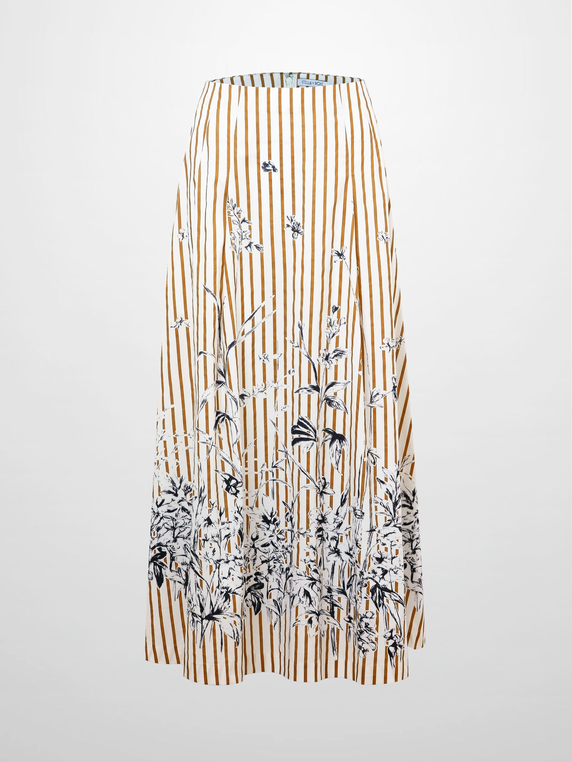 High Waisted Printed Skirt-Brown/Cream Stripe