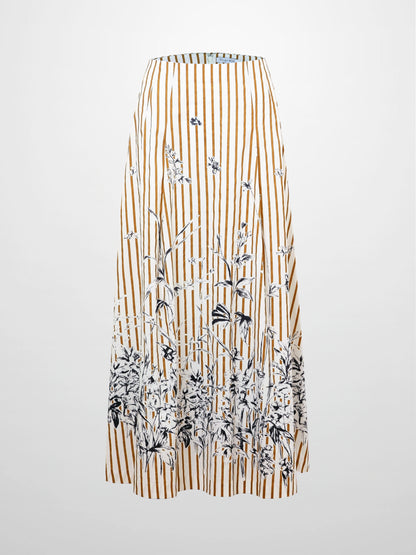 High Waisted Printed Skirt-Brown/Cream Stripe