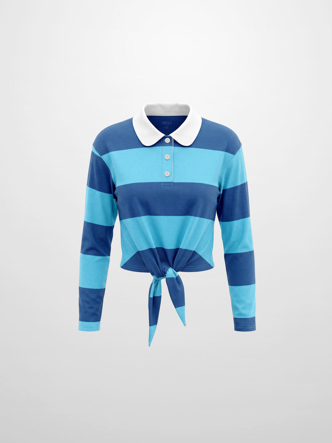 Striped Tie Bottom T-Shirt-Blue
