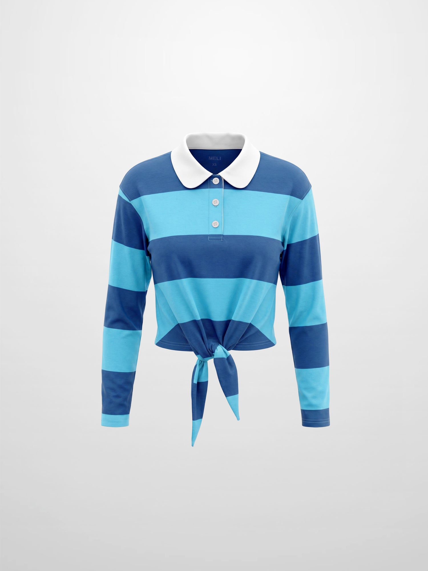 Striped Tie Bottom T-Shirt-Blue
