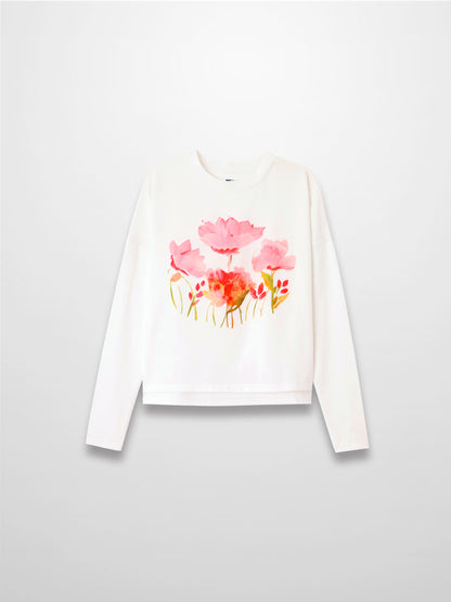 Motif Printed Tee-Pink Flower