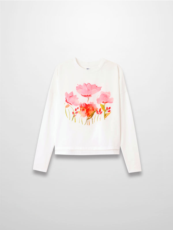 Motif Printed Tee-Pink Flower