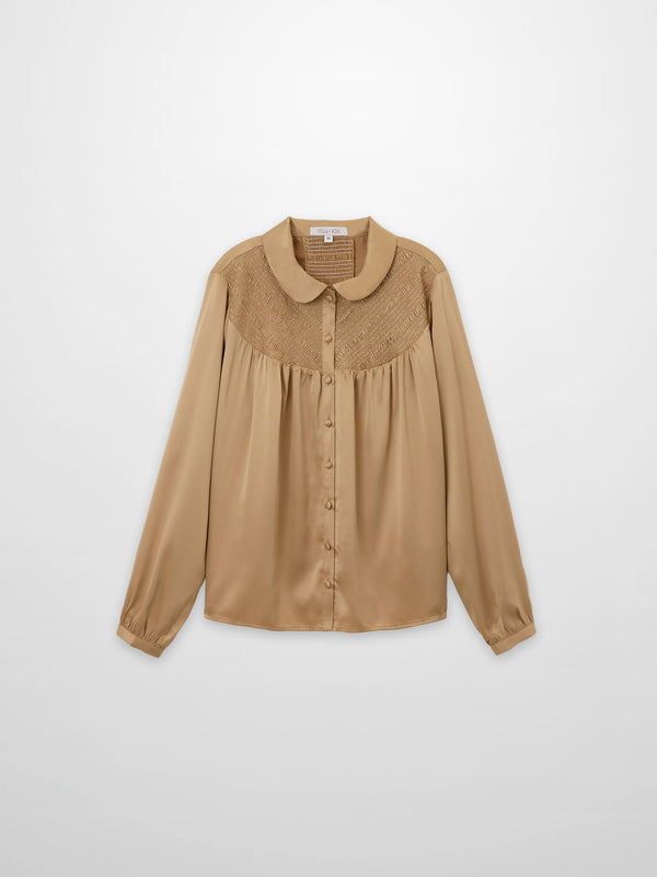 Faux Satin Micro Stitch Blouse-Gold