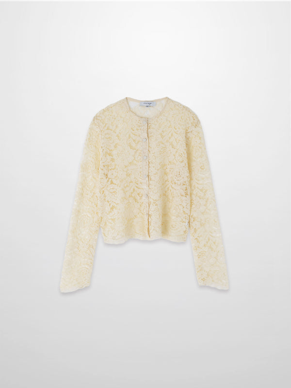 Lace Button Down Cardigan Top-Cream