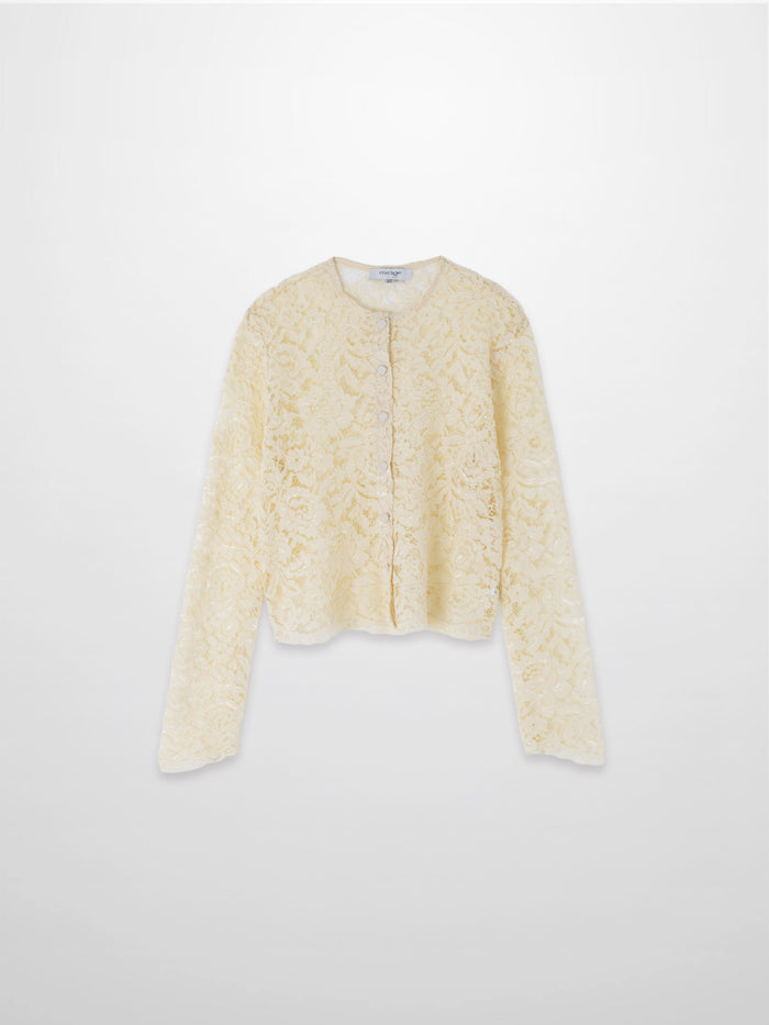 Lace Button Down Cardigan Top-Cream