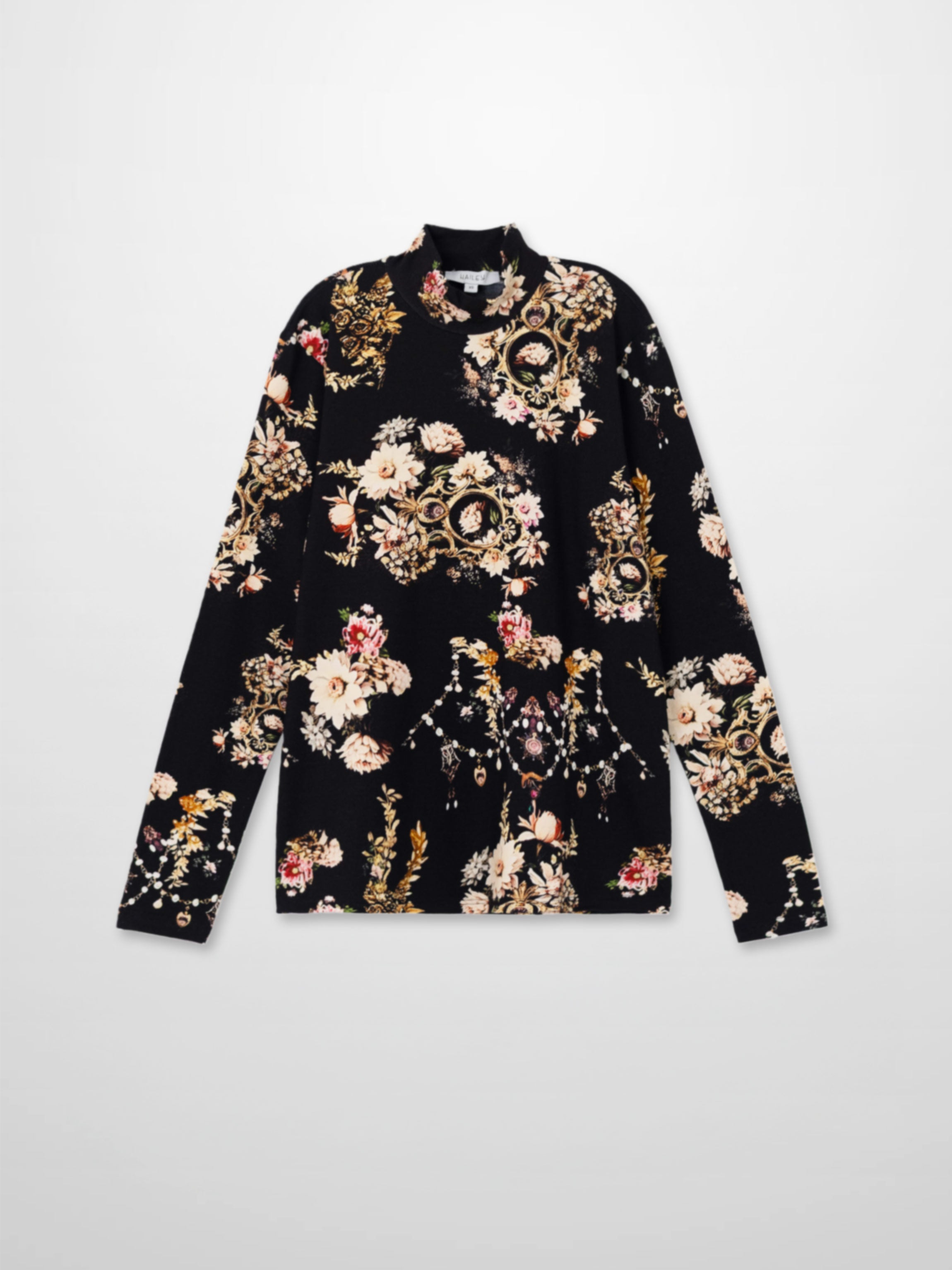 Boxy Printed Modal Turtleneck-Regal Floral