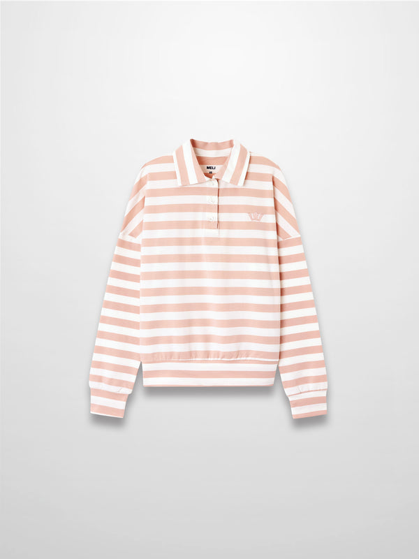 Striped Collar Bomber Tee-Tan/White