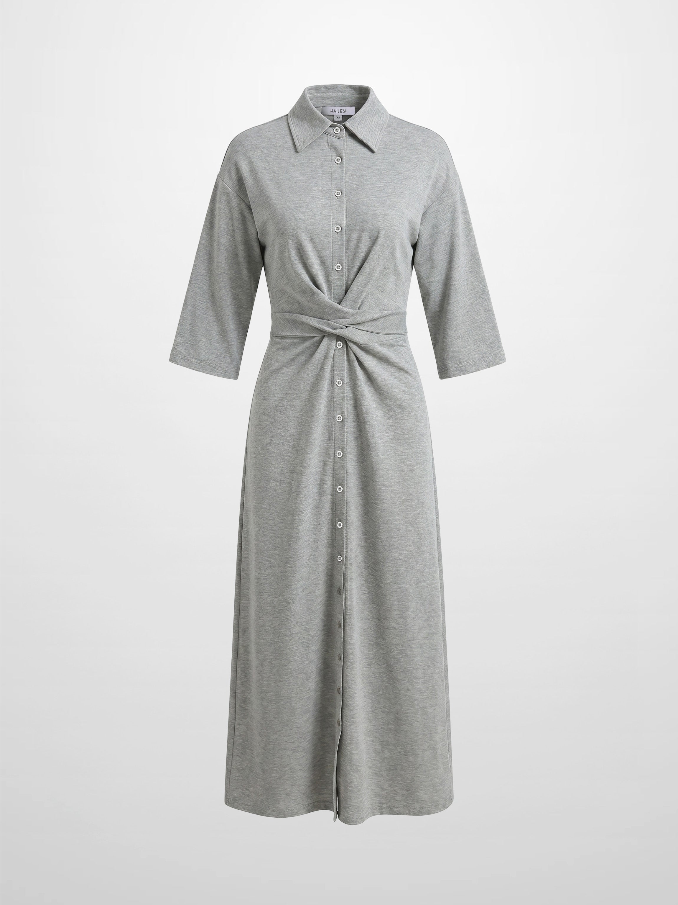 Waist Tie Button Down T-Shirt Dress-Heather Grey