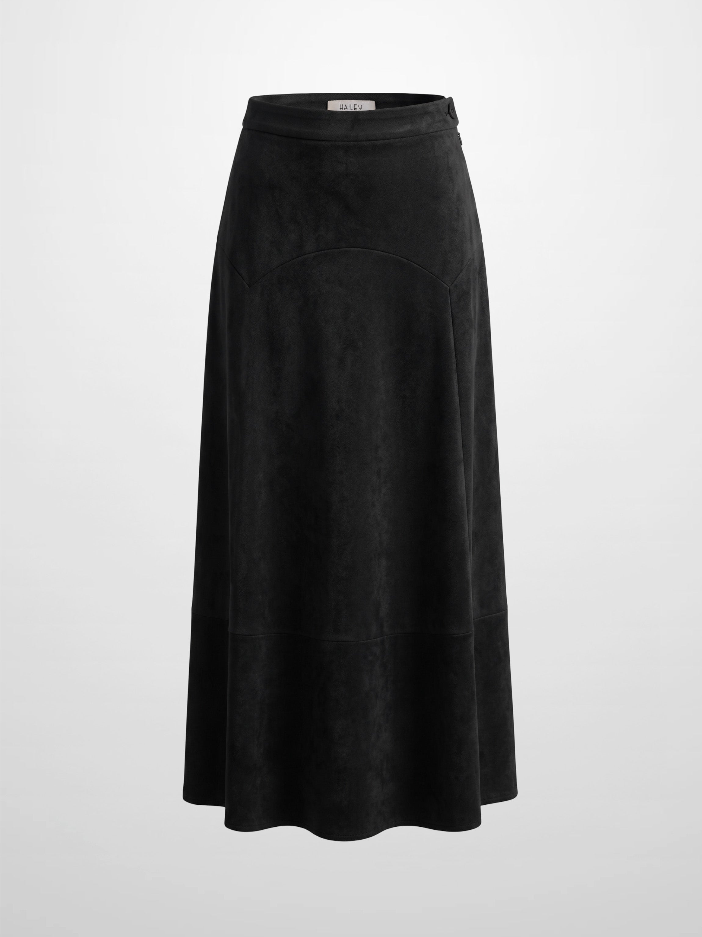 Curved Yoke Faux Suede Skirt - Black