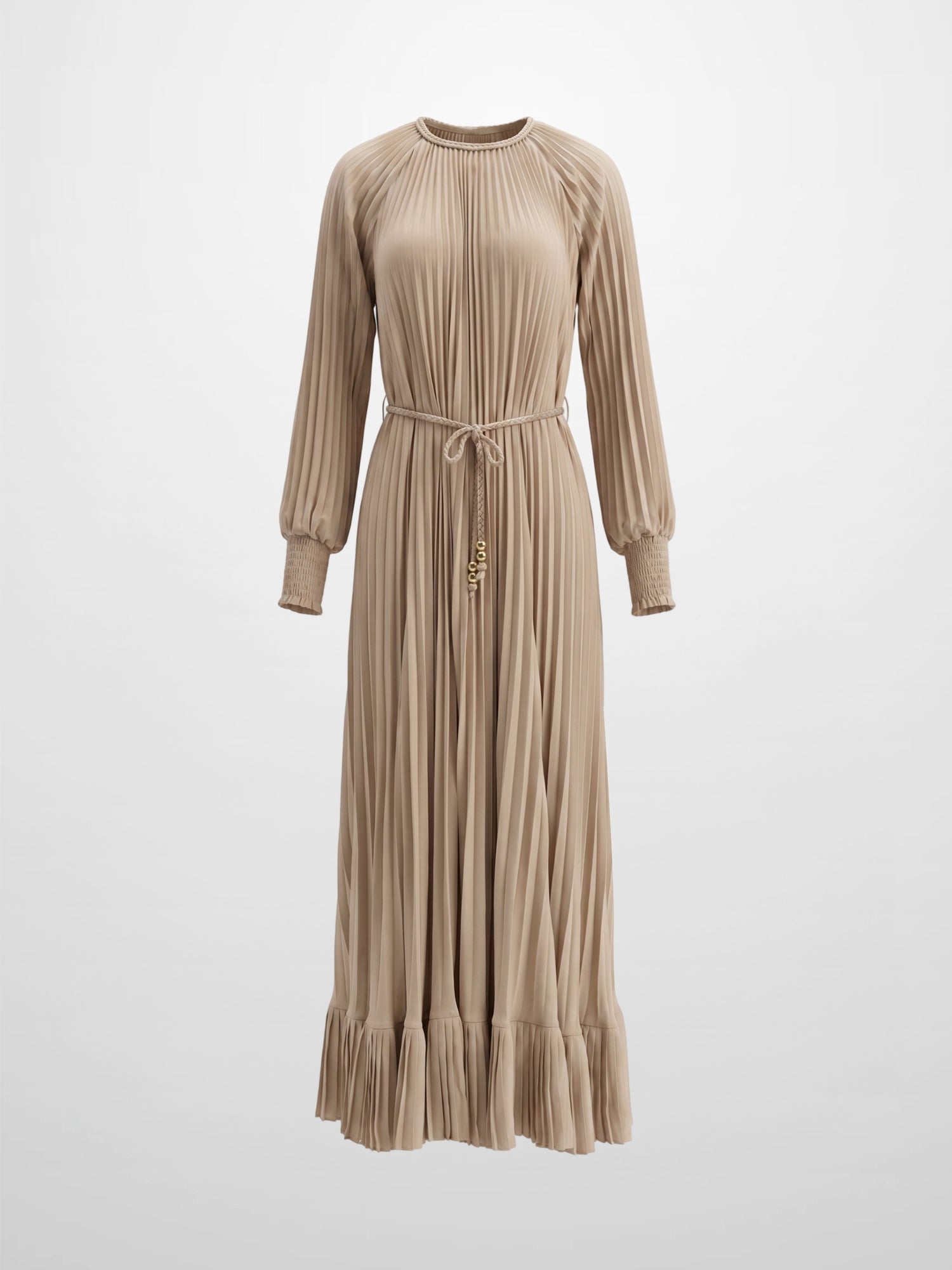 Micro Pleat Dress-Tan
