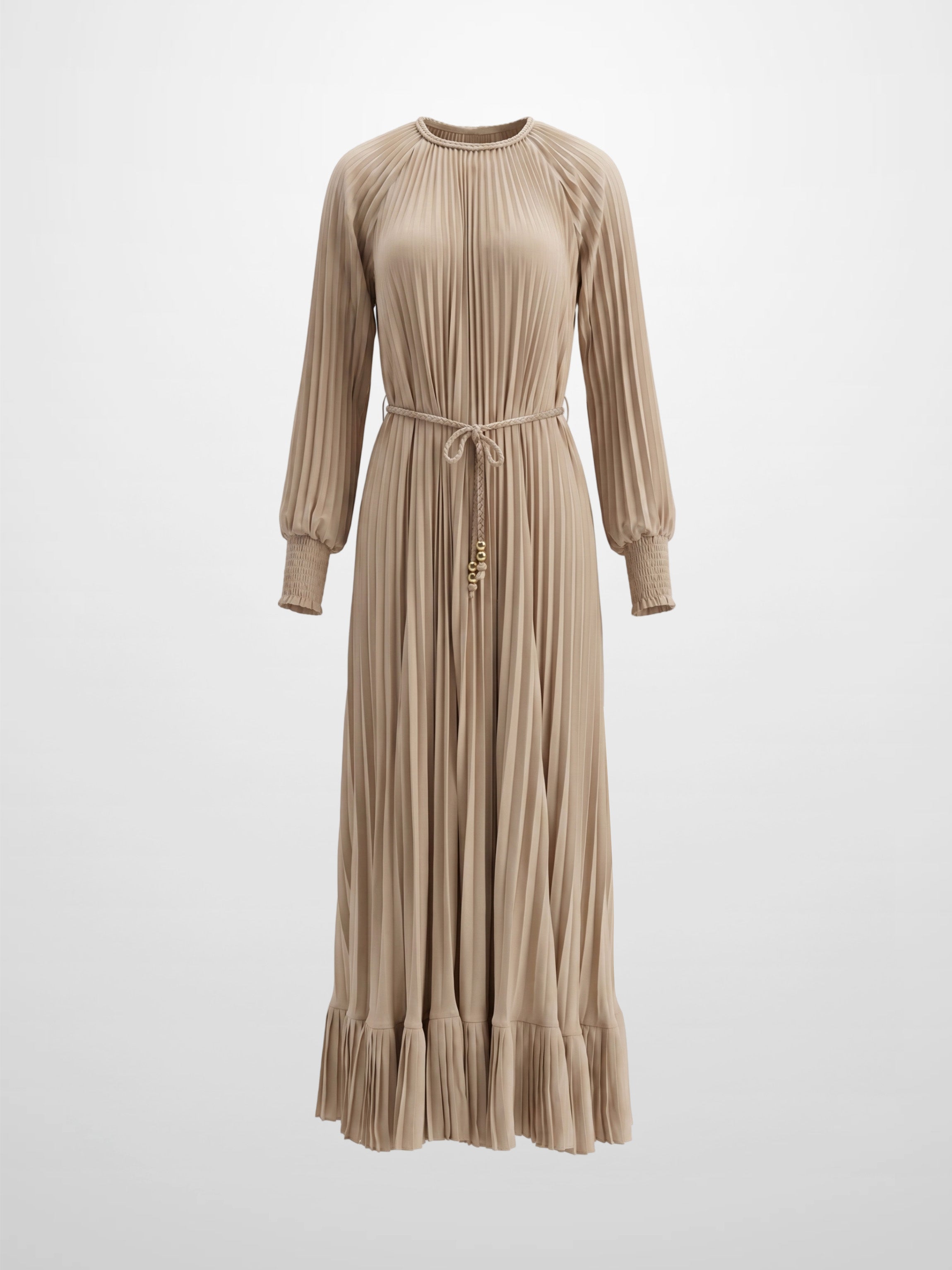 Micro Pleat Dress-Tan