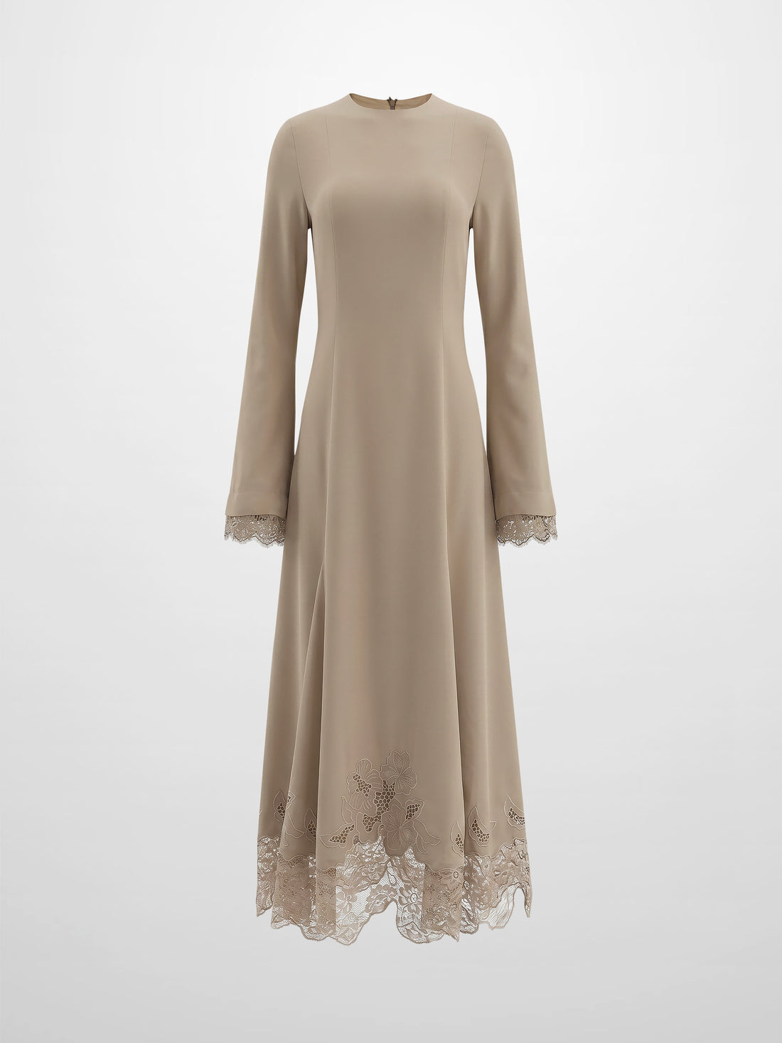 Lace Trim Crepe Dress-Sand