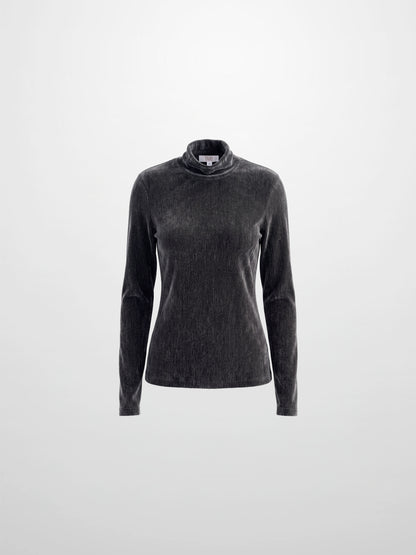 Textured Velour Turtleneck - Dark Grey