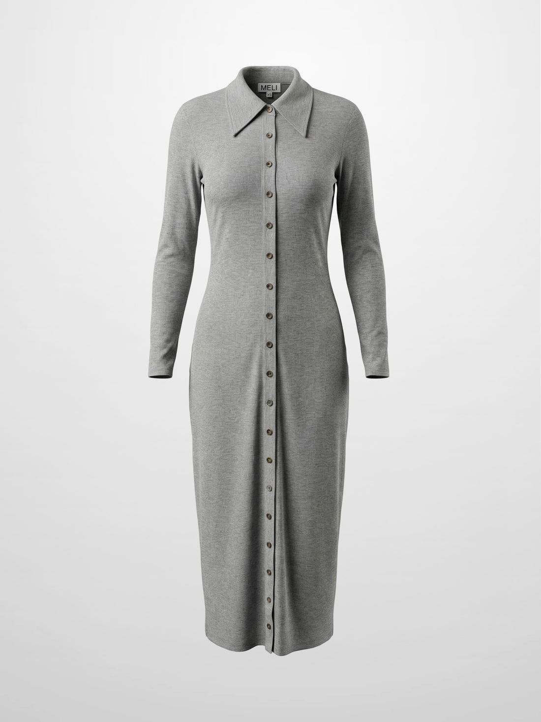 Button Down Ribbed Maxi Dress-Heathered Grey