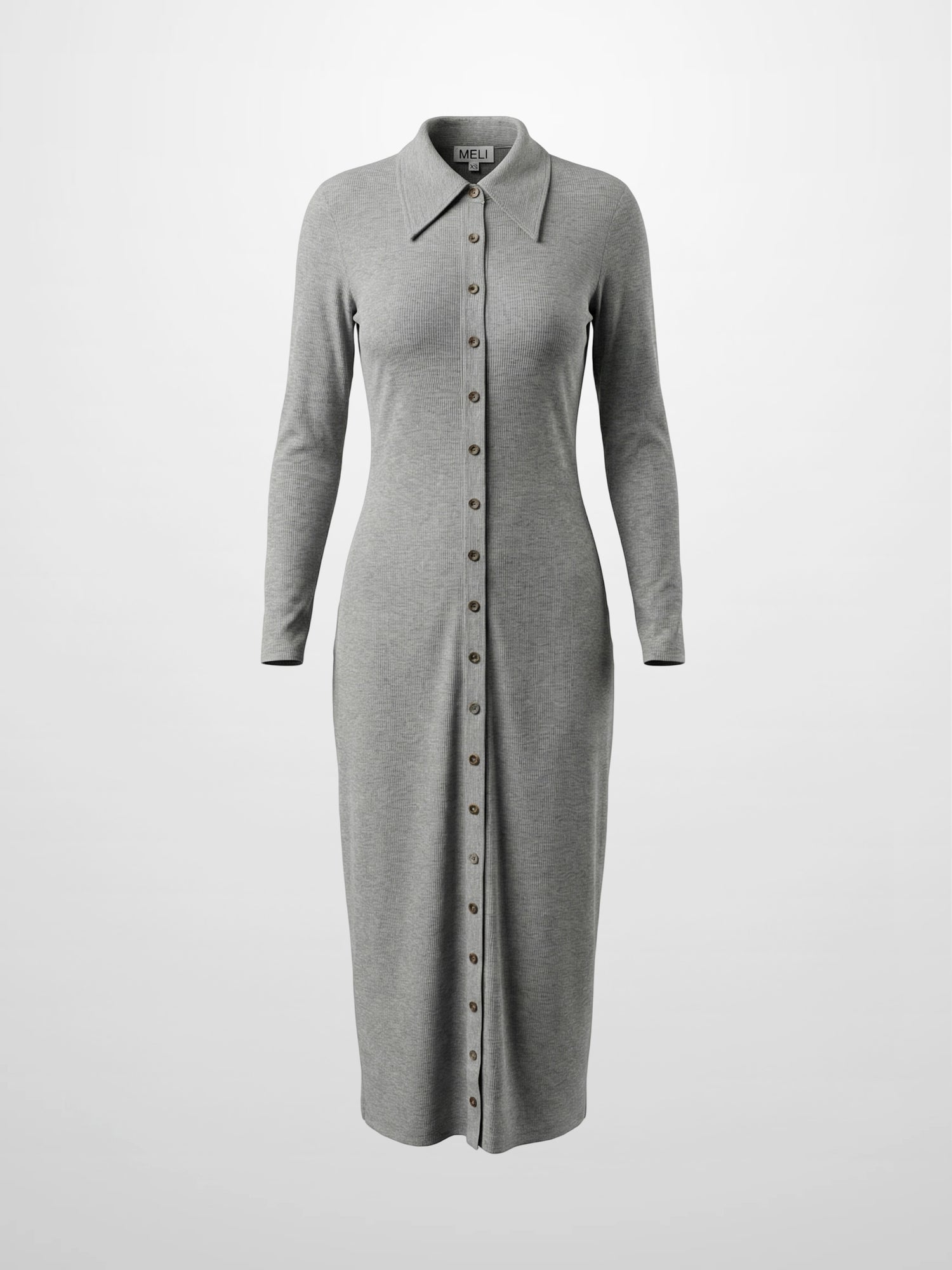 Button Down Ribbed Maxi Dress-Heathered Grey