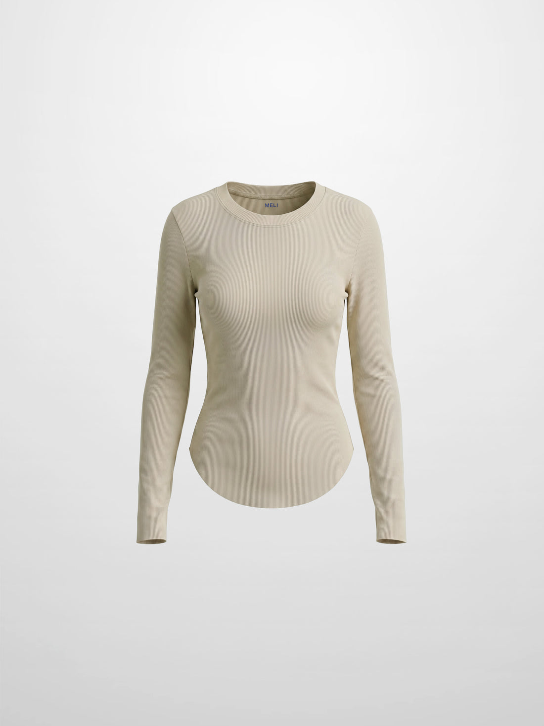 Rounded Hem Ribbed T-Shirt-Tan
