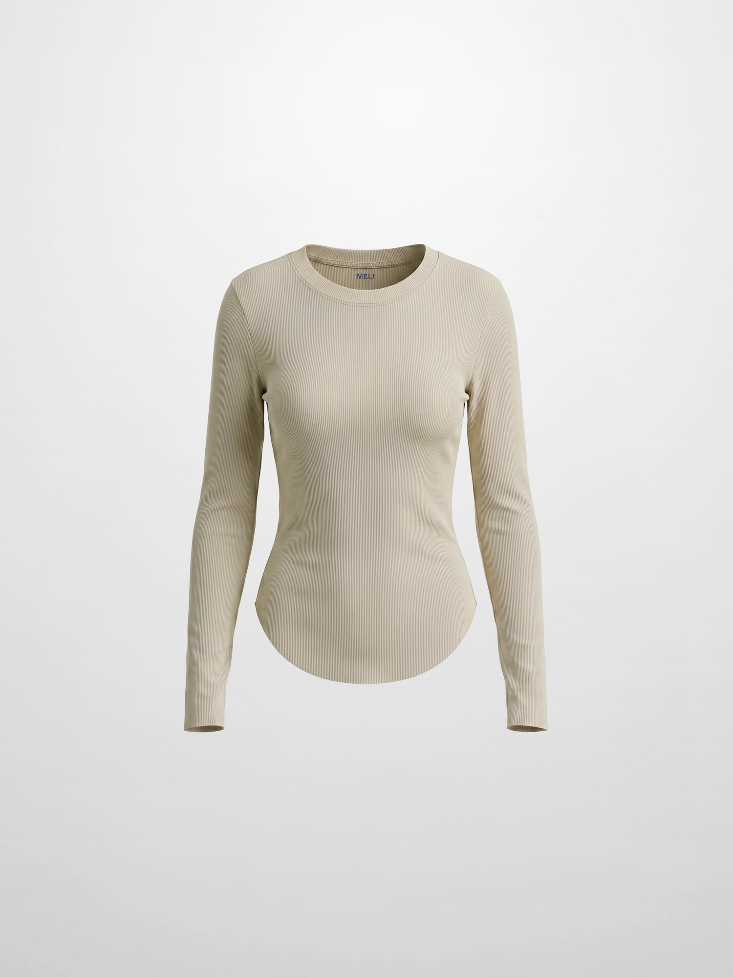 Rounded Hem Ribbed T-Shirt-Tan