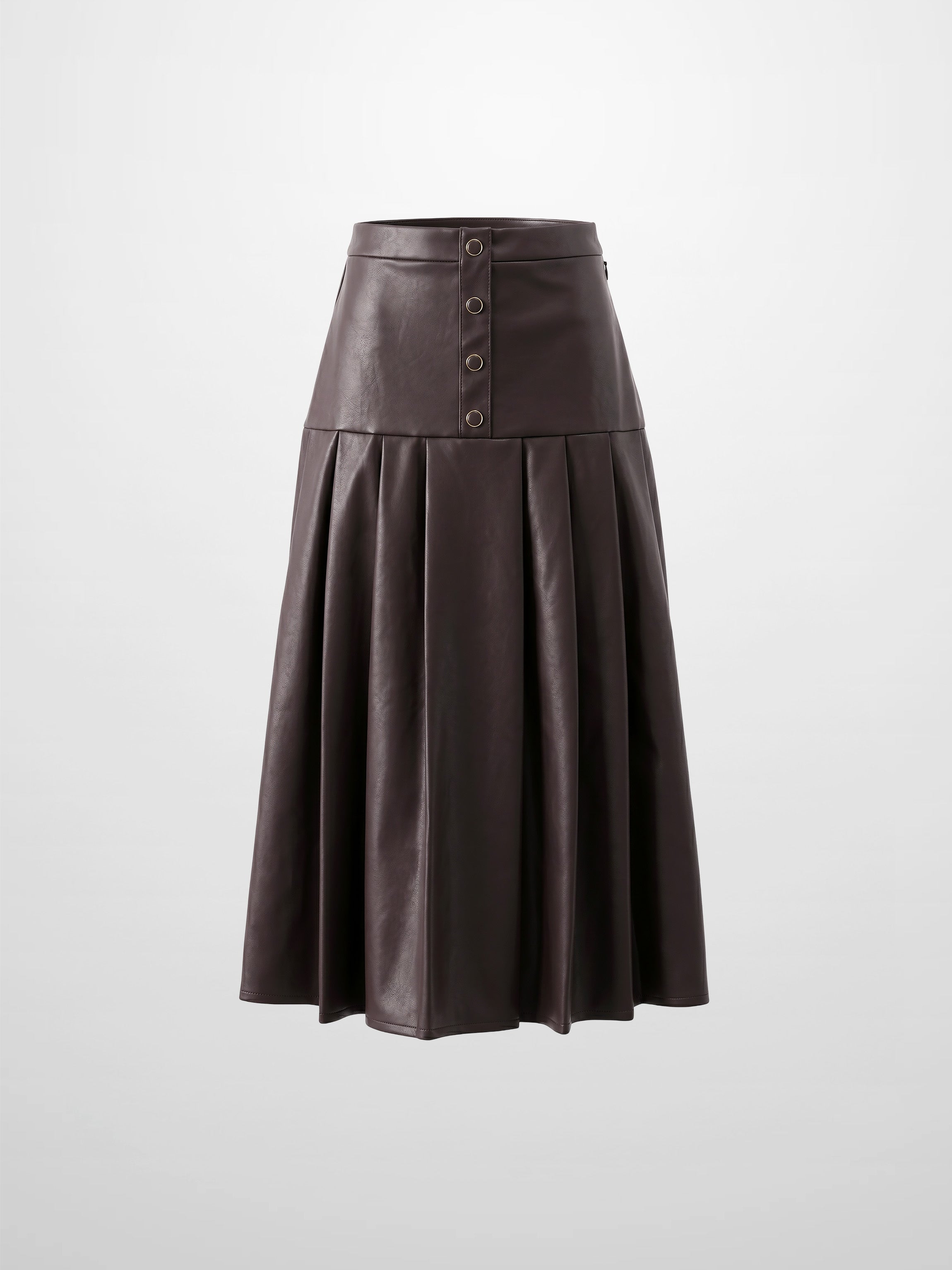 Yoke Faux Leather Pleat Skirt - Brown