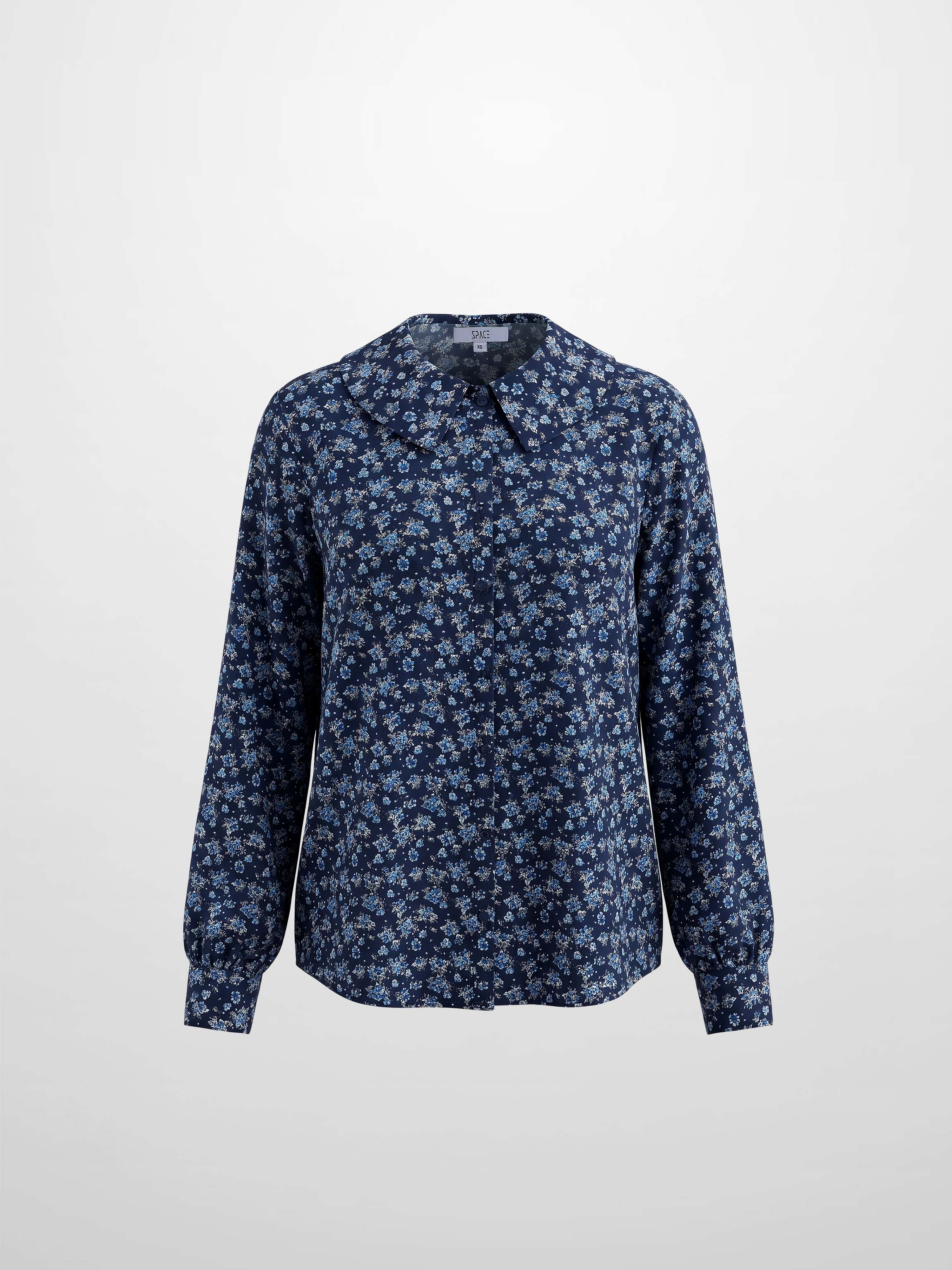 Peter Pan Collar Blouse-Blue Floral