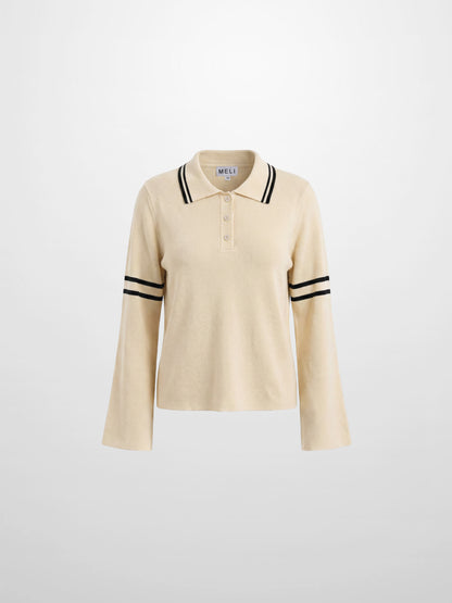 Bell Sleeve Polo-Cream/Black