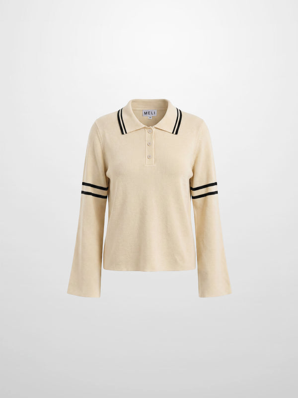 Bell Sleeve Polo-Cream/Black