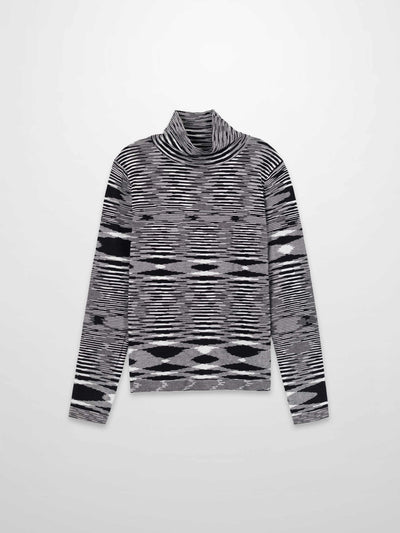 Abstract Stripe Knit Turtleneck-Black