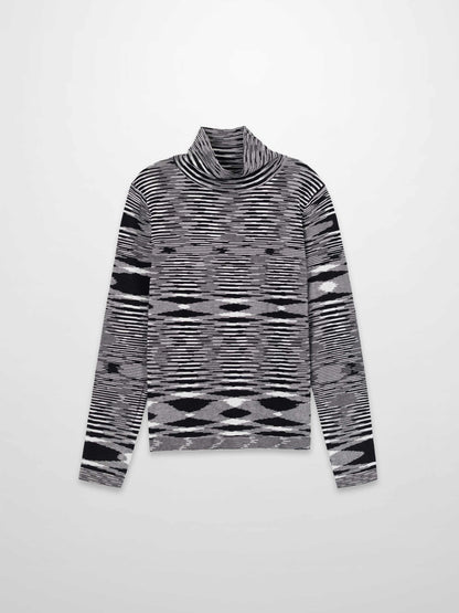 Abstract Stripe Knit Turtleneck-Black