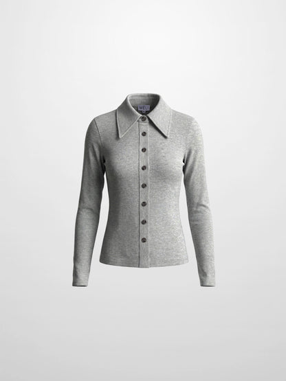 Ribbed Button Down Shirt-Heathered Grey