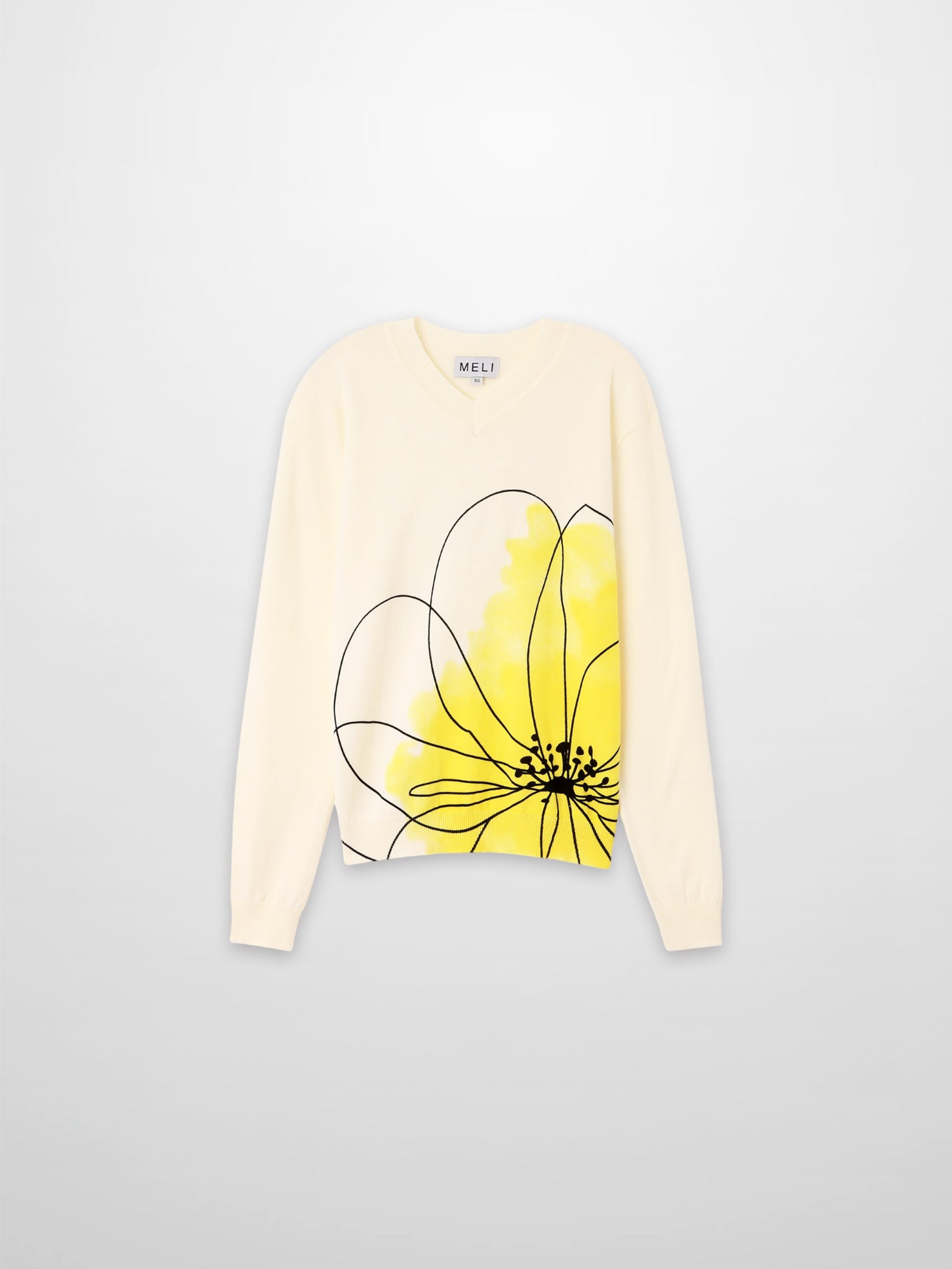 Printed High V Lightweight Sweater-Flower Burst