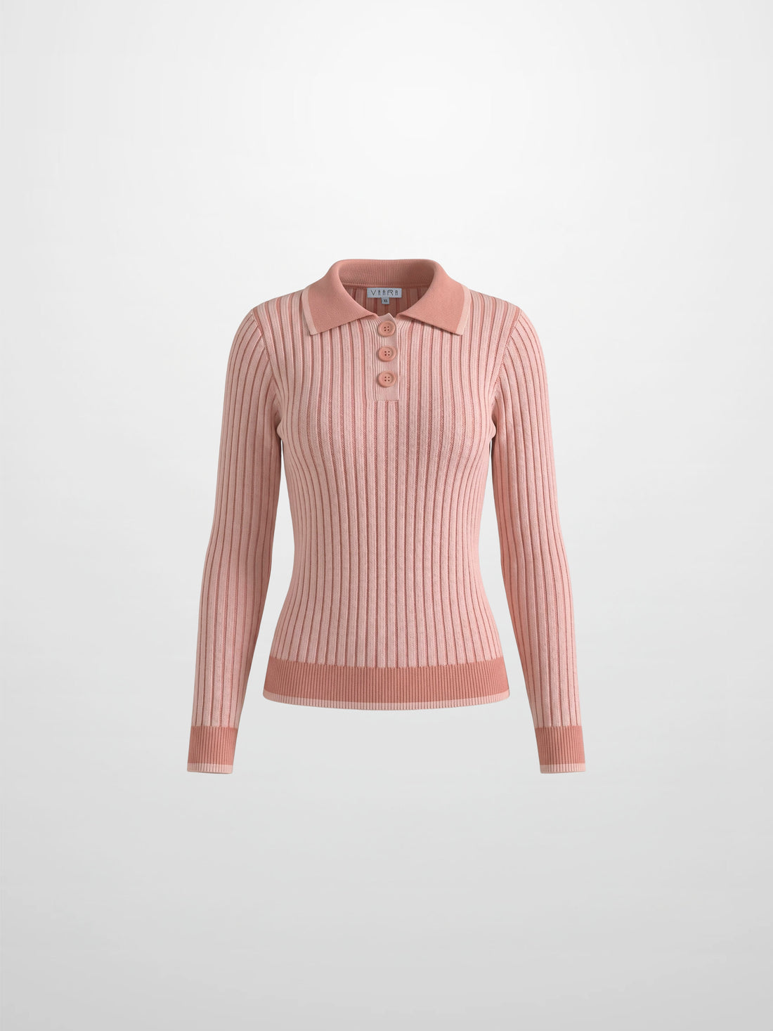 Two Tone Ribbed Polo Sweater-Peach