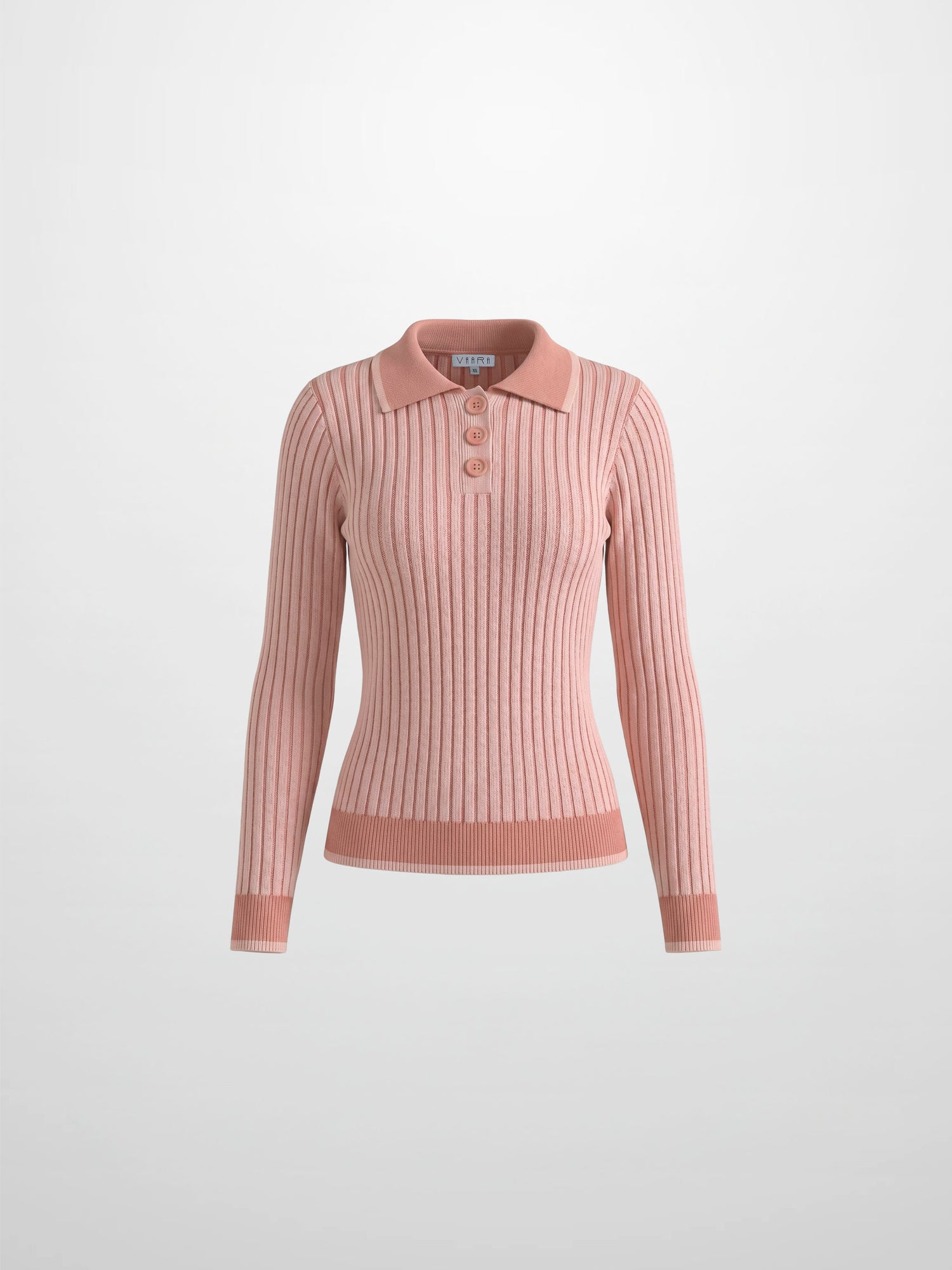 Two Tone Ribbed Polo Sweater-Peach