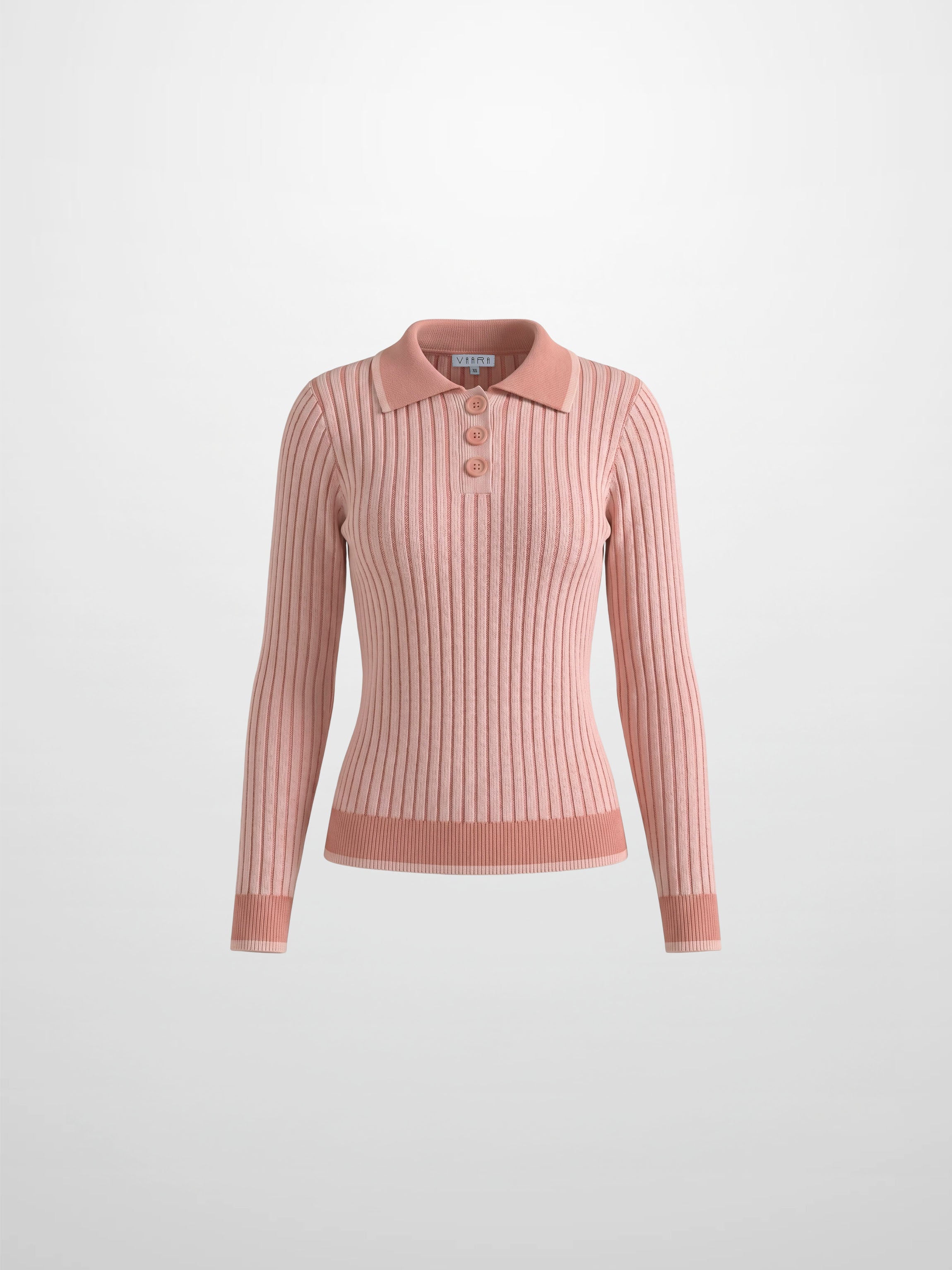 Two Tone Ribbed Polo Sweater-Peach