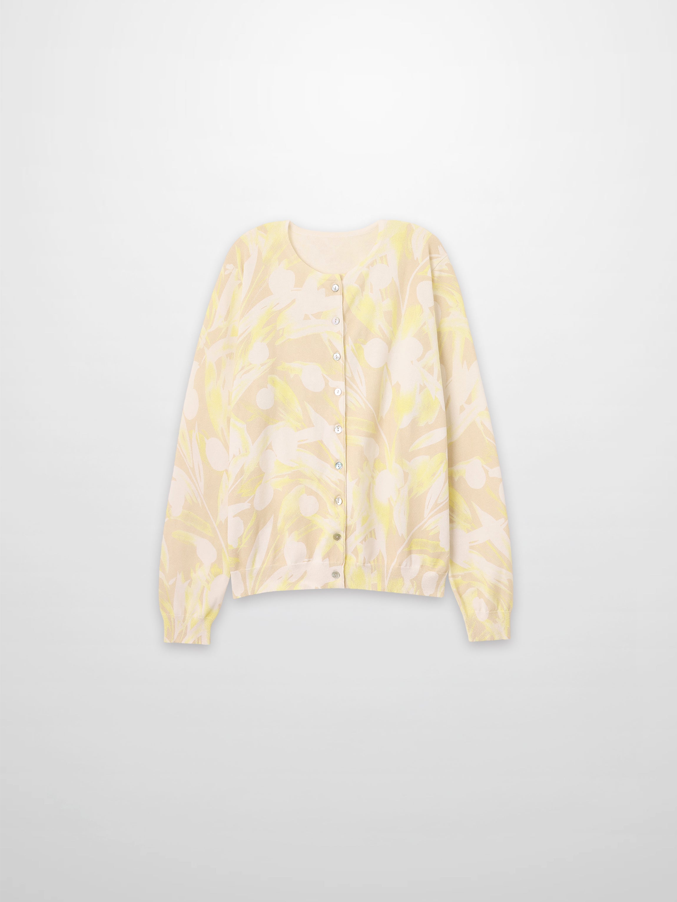 Printed Thin Button-Down Crew Cardigan-Yellow Floral