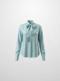 Fringe Bow Blouse-Light Blue