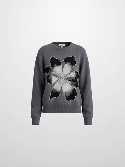 Flower Design Sweater - Grey