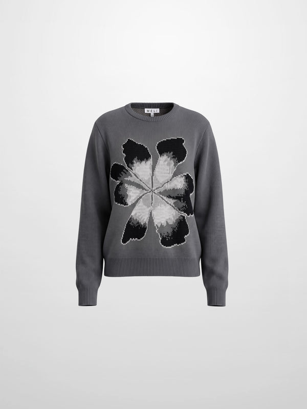 Flower Design Sweater - Grey