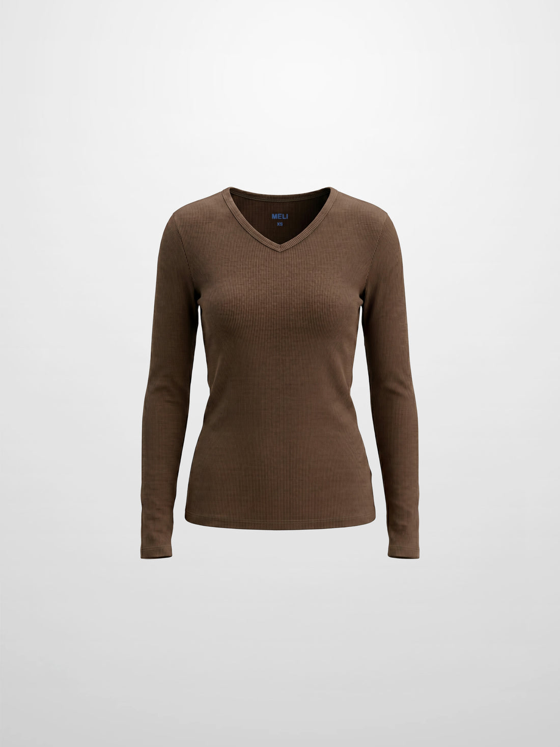 Soft Ribbed High V Tee-Mid Brown