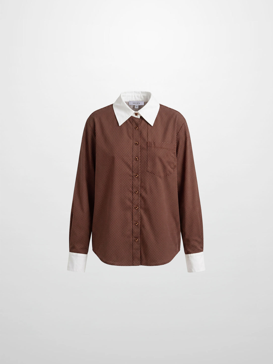 White Collar Mini Dot Shirt-Brown/White