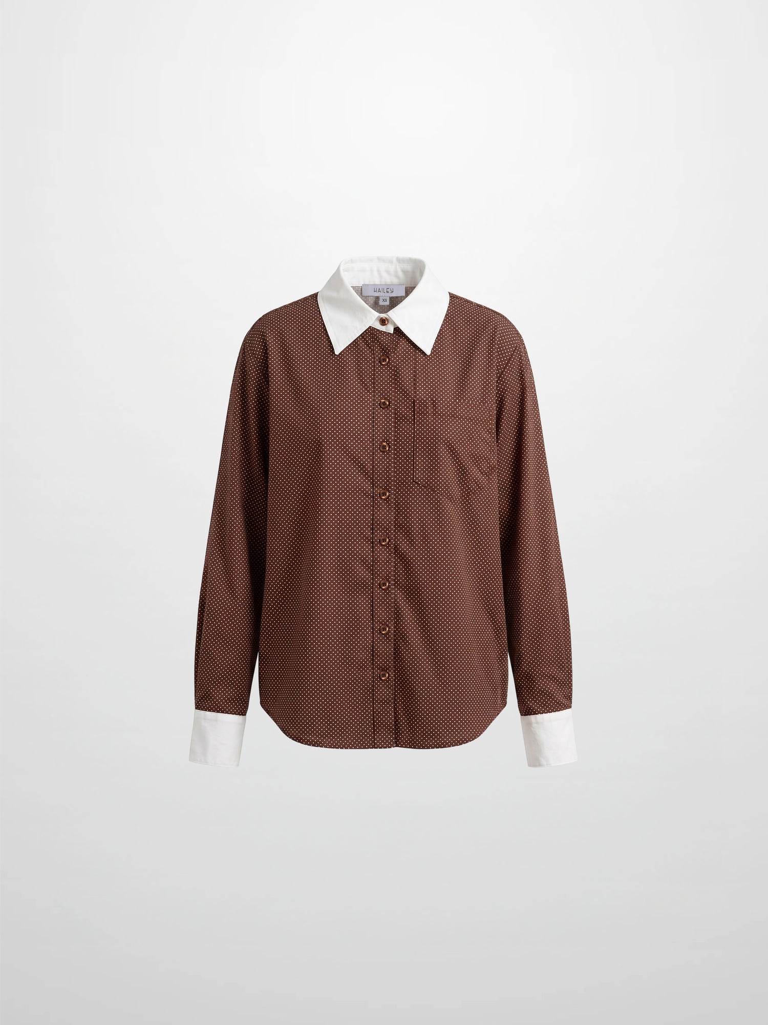 White Collar Mini Dot Shirt-Brown/White