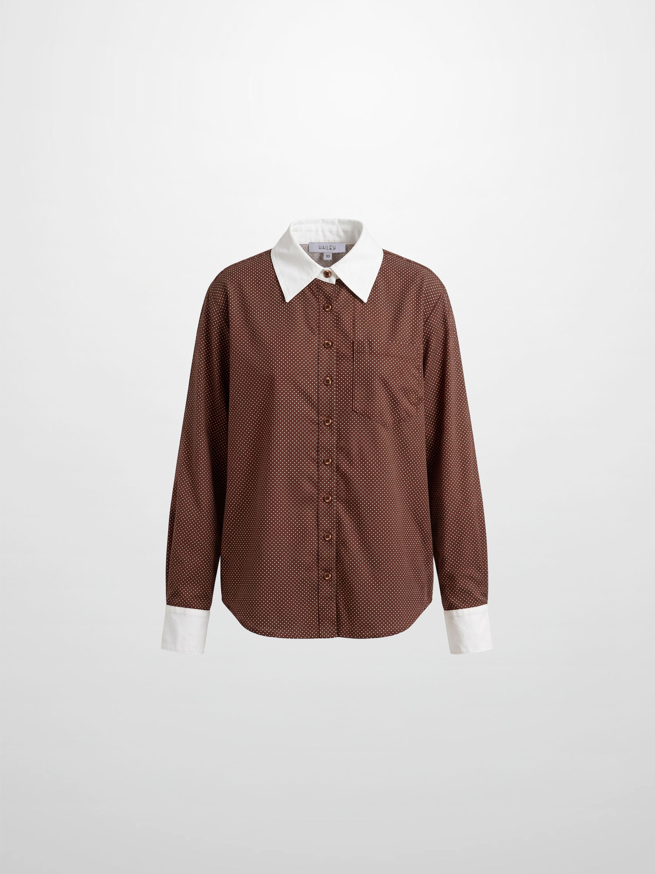 White Collar Mini Dot Shirt-Brown/White
